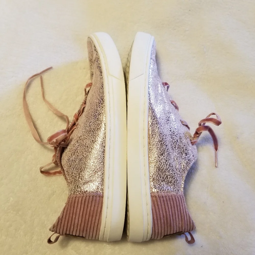 Toms Youth Pink Sparkle Lace Up Sneakers  Size 6 (Big Girl) Shimmering Crackle